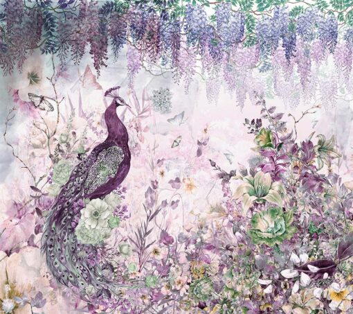 Amazon Peacock with Flowers Mural - Image 3