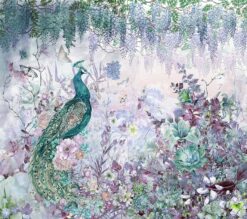 A300 2 Amazon Peacock with Flowers Mural Amazon Peacock with Flowers Mural