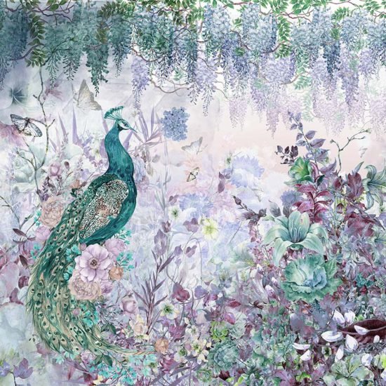 A300 2 Amazon Peacock with Flowers Mural Amazon Peacock with Flowers Mural