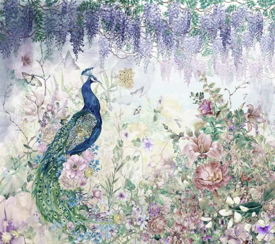 A300 3 Amazon Peacock with Flowers Mural Amazon Peacock with Flowers Mural