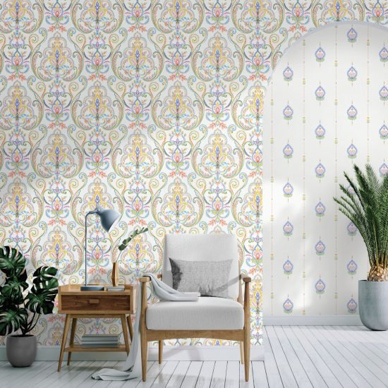 9901 3 Multicolored Damask Pattern Wallpaper Multicoloured- Jumbo Roll 16.5 sq mtr Multicolored Damask Pattern Wallpaper Multicoloured- Jumbo Roll 16.5 sq mtr