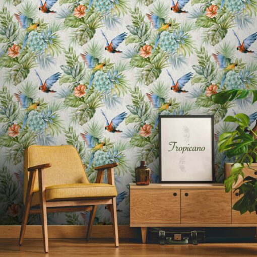 Wallpaper Parrot and Tropical Plant Trend Beige- Jumbo Roll 16.5 sq mtr - Image 2