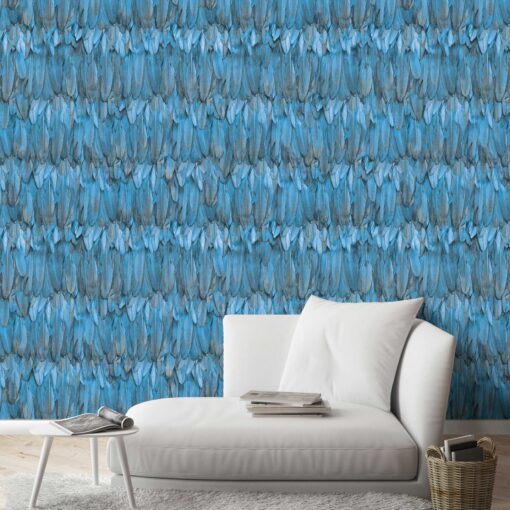 Modern Bird Feather Patterned Wallpaper Blue- Jumbo Roll 16.5 sq mtr - Image 4