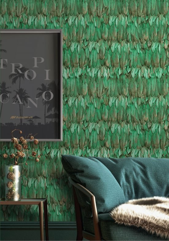 9913 4 scaled Modern Bird Feather Patterned Wallpaper Green- Jumbo Roll 16.5 sq mtr Modern Bird Feather Patterned Wallpaper Green- Jumbo Roll 16.5 sq mtr
