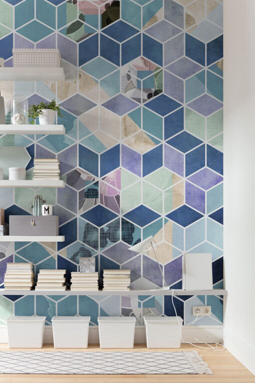 Geometric Blue Wallmural ( 200 x 250 cm)