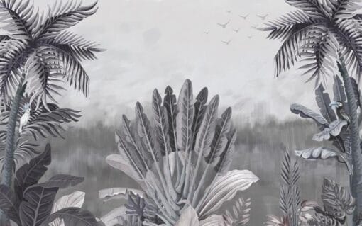 Tropical Trees and Bird Mural - B\W - Image 2