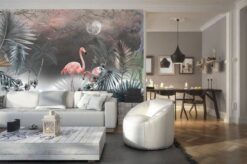 evershinewalls Botanic Mystical Night Moon and Flamingos2 Botanic Mystical Night Moon and Flamingos Wallmural Botanic Mystical Night Moon and Flamingos Wallmural