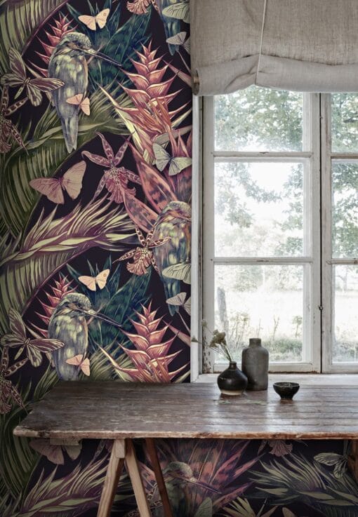 Colorful Tropical Leaves And Birds Wallmural - Image 5