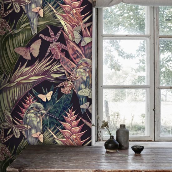 evershinewalls Colorful Tropical Leaves And Birds4 Colorful Tropical Leaves And Birds Wallmural Colorful Tropical Leaves And Birds Wallmural