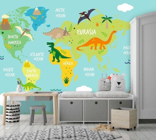 evershinewalls Kids Map Wallpaper5 Dino Kids Map Wallpaper Wallmural Dino Kids Map Wallpaper Wallmural