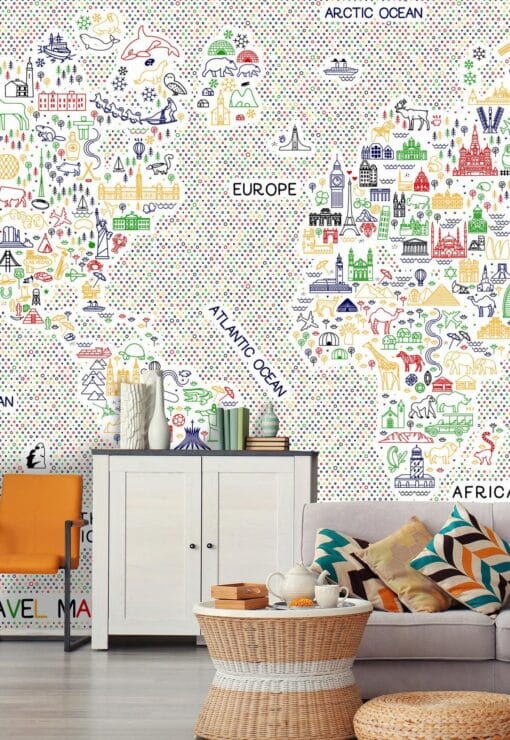 Vivid Colorful Nice Detailed World Map Wallmural