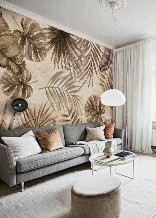 Beige & Brown Leaves Mural