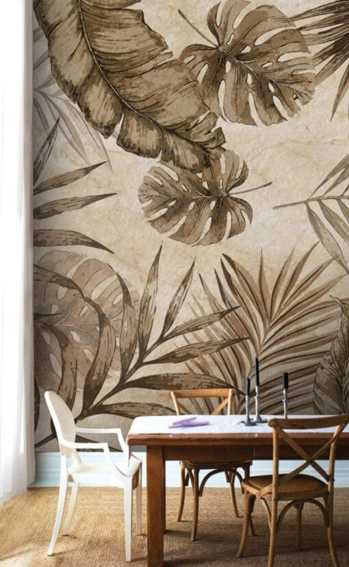 Beige & Brown Leaves Mural - Image 3