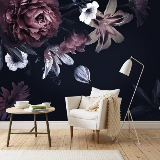 evershinewalls blackbackgroundflowers2 Black Background Flowers Mural Black Background Flowers Mural