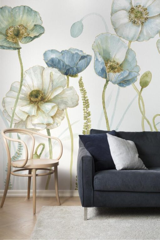 Blue & White Flowers Mural - Image 3