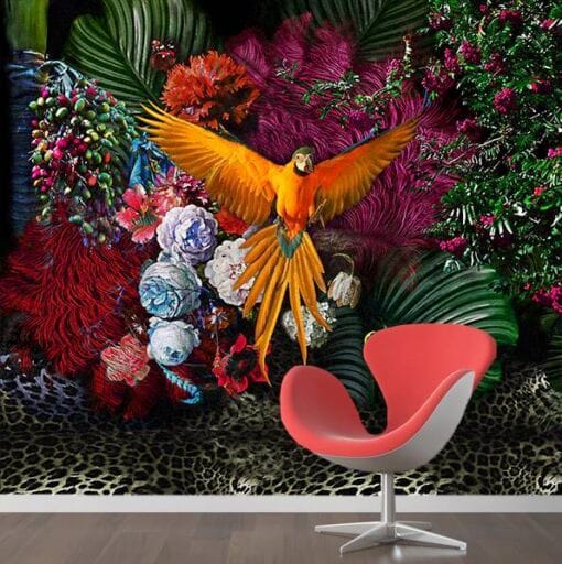 Colourful Parrot Flowers Wallmural