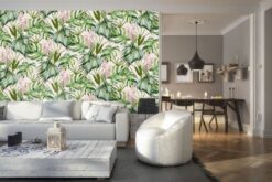 evershinewalls customizedtropicaleaves3 Pink Floral Tropical Leaves Wallmural Pink Floral Tropical Leaves Wallmural