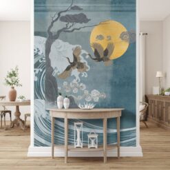 Asian Design Crane Birds Wallpaper2 Japanese Wave Crane Birds Wallpaper Wallmural Japanese Wave Crane Birds Wallpaper Wallmural