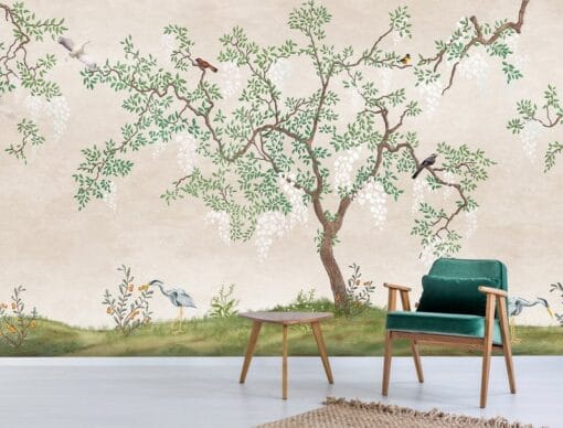 Asian Style Blossom Tree And Birds Wallpaper Wallmural