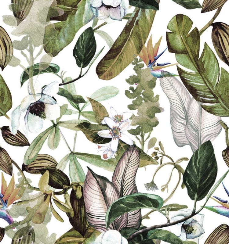 Tropical Leaves And Flowers Wallpaper Wallmural | Evershine Wall