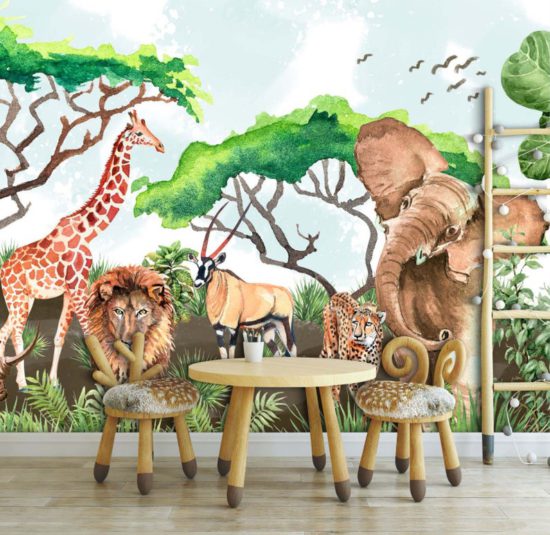 Watercolour Animals Wallpaper | Evershine Wall