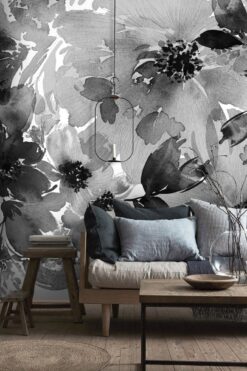 Watercolor Black and White Flowers Wallpaper3 Watercolor Black and White Flowers Wallpaper Wallmural Watercolor Black and White Flowers Wallpaper Wallmural