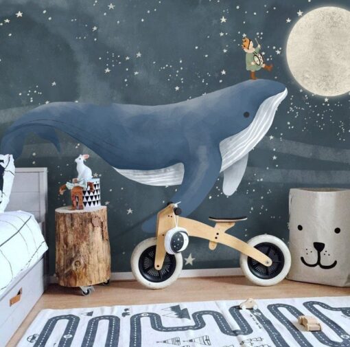 Whale And Kid Dream Night Wallpaper Wallmural