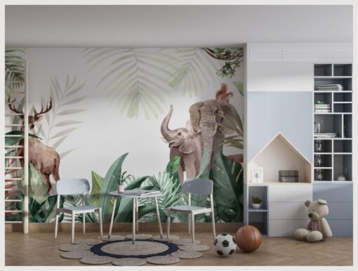 Tropic Elephants & Deer Mural