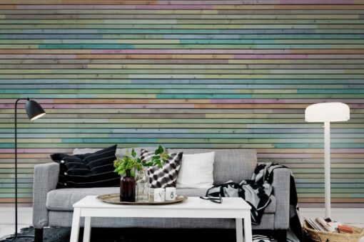 Wooden Slats Mural - Colorful  - Premium