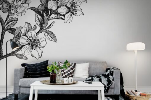 Springtime, black&white Wallmural - Premium