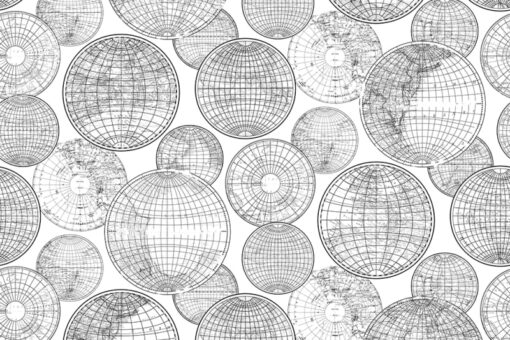 R13882 image1 Globes Gathering Mural - Black and White - Premium Globes Gathering Mural - Black and White - Premium