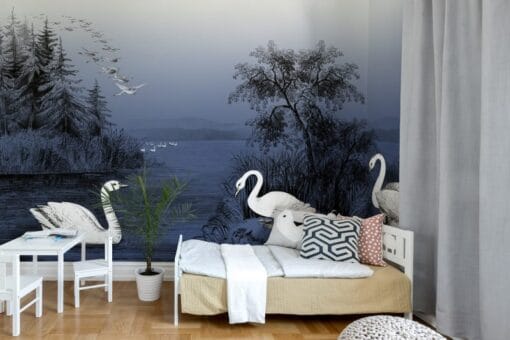 Swan Lake, Nightfall Wallmural - Premium