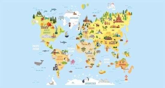 WB2174 Colorful Kids Animal World Map Mural- WB2174 Colorful Kids Animal World Map Mural- WB2174