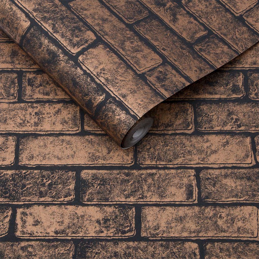 Metallic Brick Bronze Black Wallpaper Evershine Wall