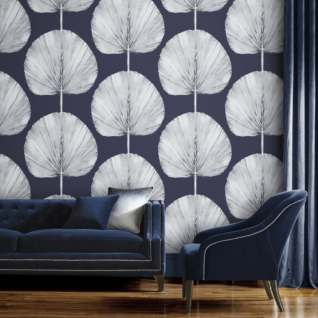 Palm Fan Navy Wallpaper | Evershine Wall