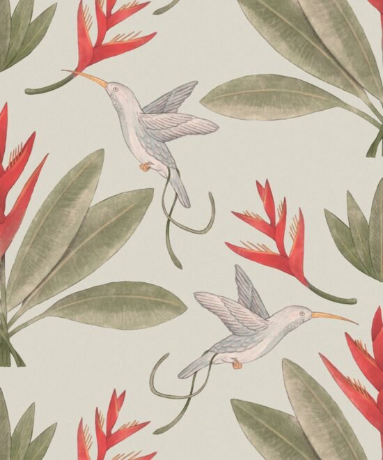 EW DC Hummingbirds Beige Hummingbirds & Heliconias Wallpaper Hummingbirds & Heliconias Wallpaper