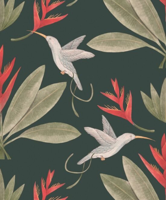 EW DC Hummingbirds Forest Green Hummingbirds & Heliconias Wallpaper Hummingbirds & Heliconias Wallpaper