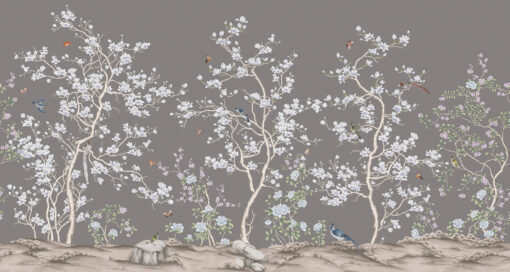 Flowers & Birds Pattern Mural - Gray | FJ305-3 - Image 2