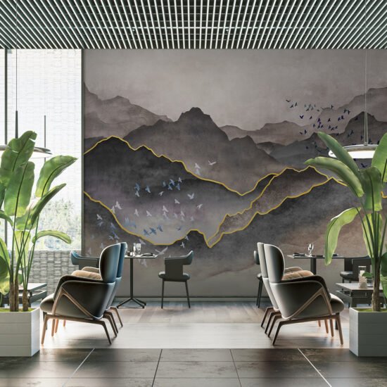 Interior 1 1 Mountains Design Mural - Grey Mountains Design Mural - Grey