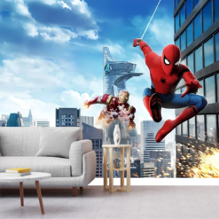 11 1 Spider Man Home Coming and Iron Man Wall Mural For Kids Room Spider Man Home Coming and Iron Man Wall Mural For Kids Room