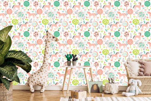 Enchanted Forest Unicorn Wallpaper – Whimsical Nature-Inspired Design for Kids - Image 2