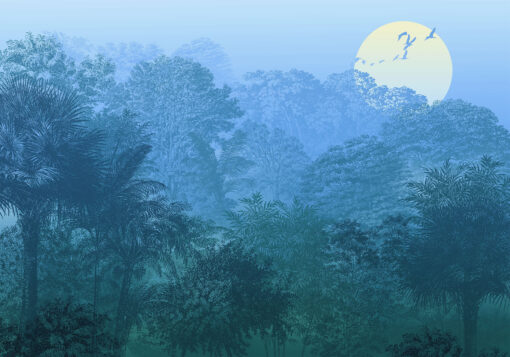 Mystic Forest Night Wall Mural - Tropical Jungle Landscape - Image 3
