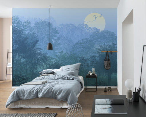 Mystic Forest Night Wall Mural - Tropical Jungle Landscape