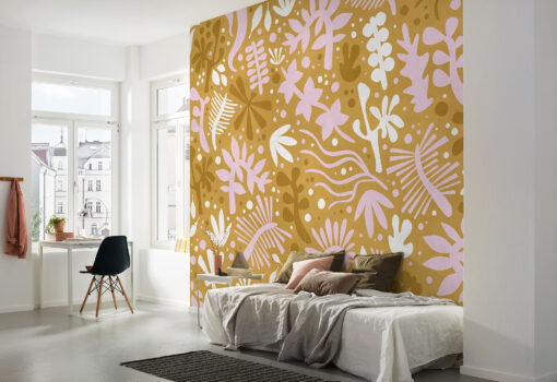 Botanical Pop Art Wallpaper (Pink & Mustard)