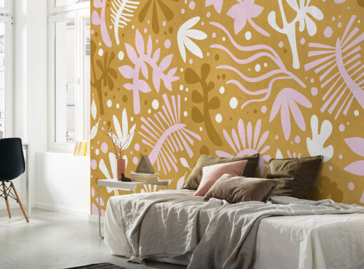 Botanical Pop Art Wallpaper (Pink & Mustard) - Image 2