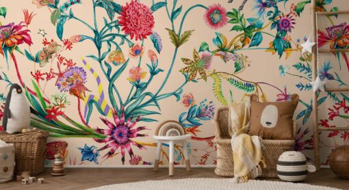 Whimsical Unicorn & Jungle Floral Kids Mural Wallpaper - Image 4