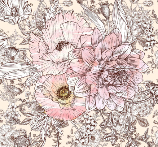 Vintage Floral Bouquet Wall Mural - Elegant Flower Wallpaper - Image 3
