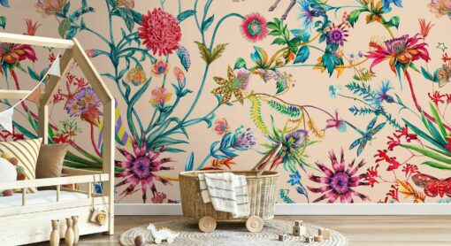 Whimsical Unicorn & Jungle Floral Kids Mural Wallpaper - Image 3