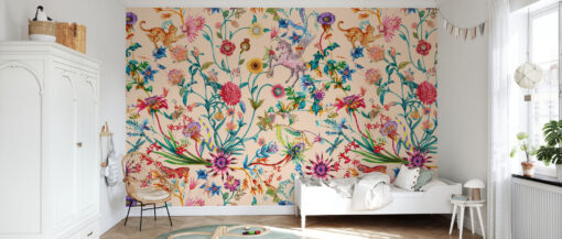 Whimsical Unicorn & Jungle Floral Kids Mural Wallpaper - Image 2