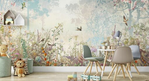 Enchanted Forest Kids Wallpaper, Whimsical Animal Wall Mural, Peel and Stick Playroom Decor